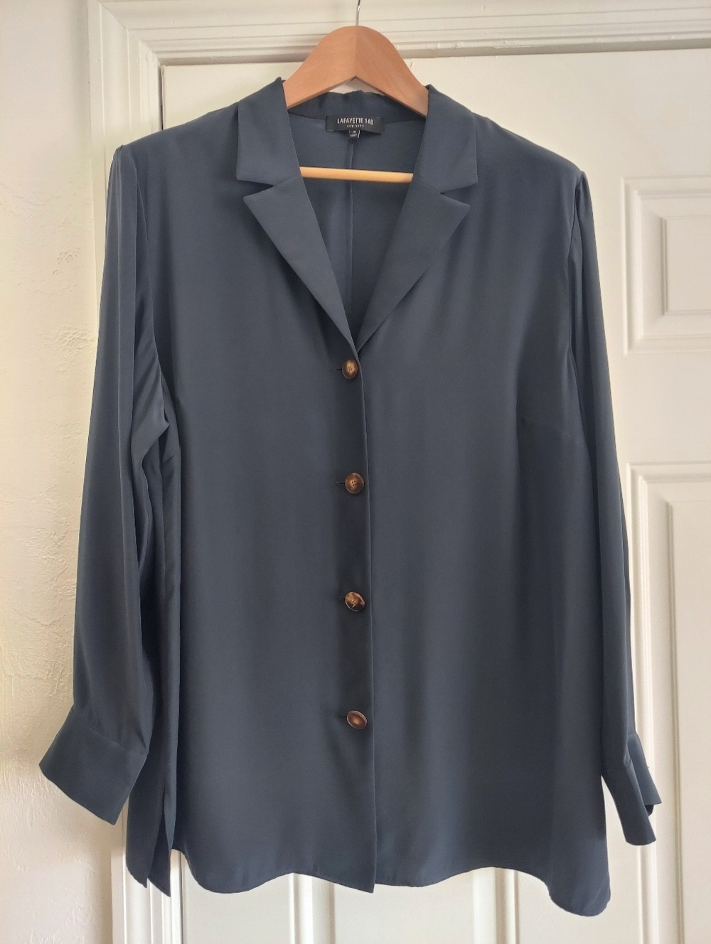 Lafayette 148 Navy Blue Silk Blouse